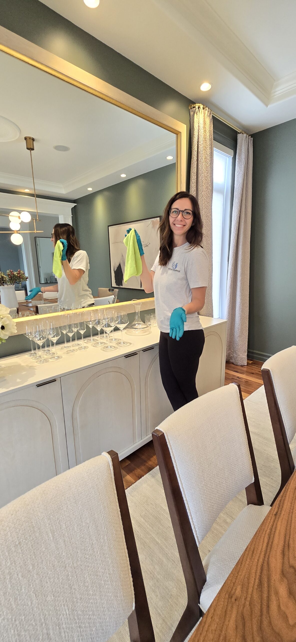 Taya cleaning an Edmonton dining room after an event