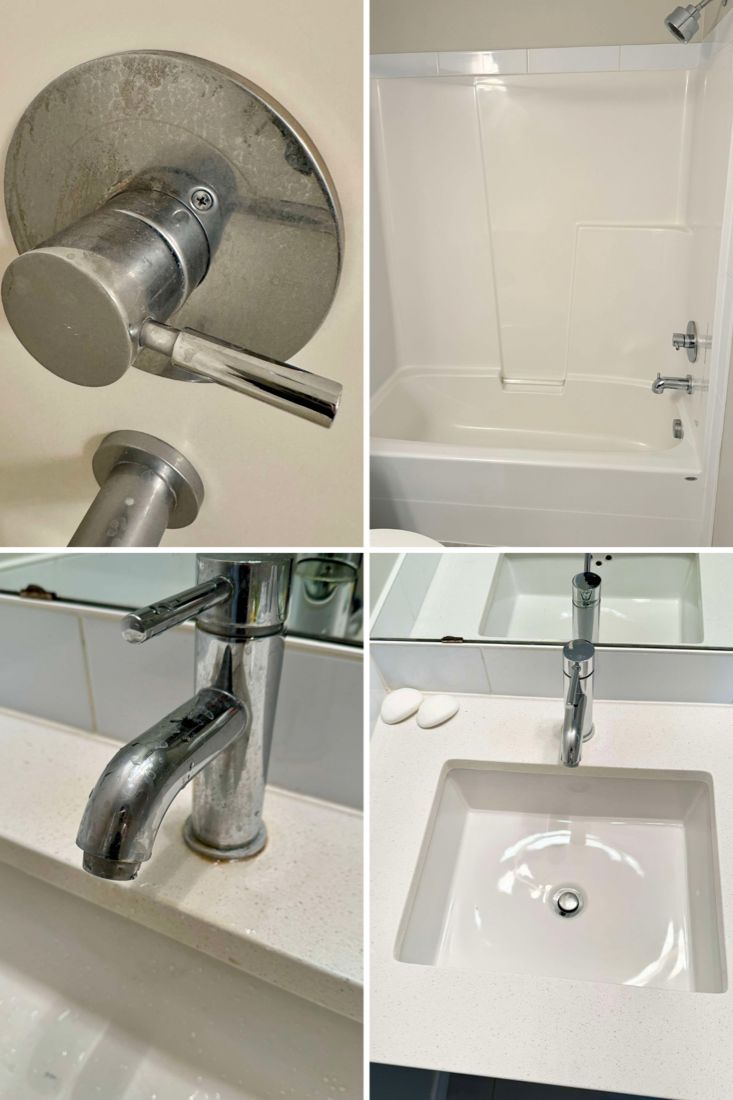 Before and after cleaning by Art of CleaNest in Edmonton — Bathroom fixtures, polished