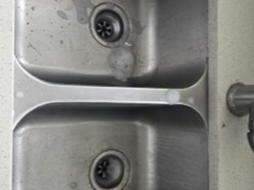 Stainless double sink before — Art of CleaNest Edmonton